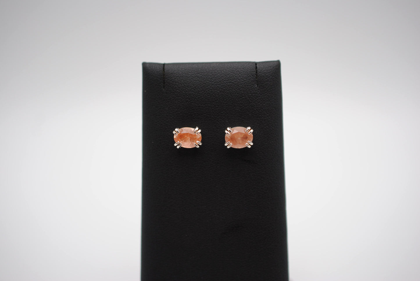 Oregon Sunstone Post Earrings: Oval Cut, Silver, Double Prong Setting
