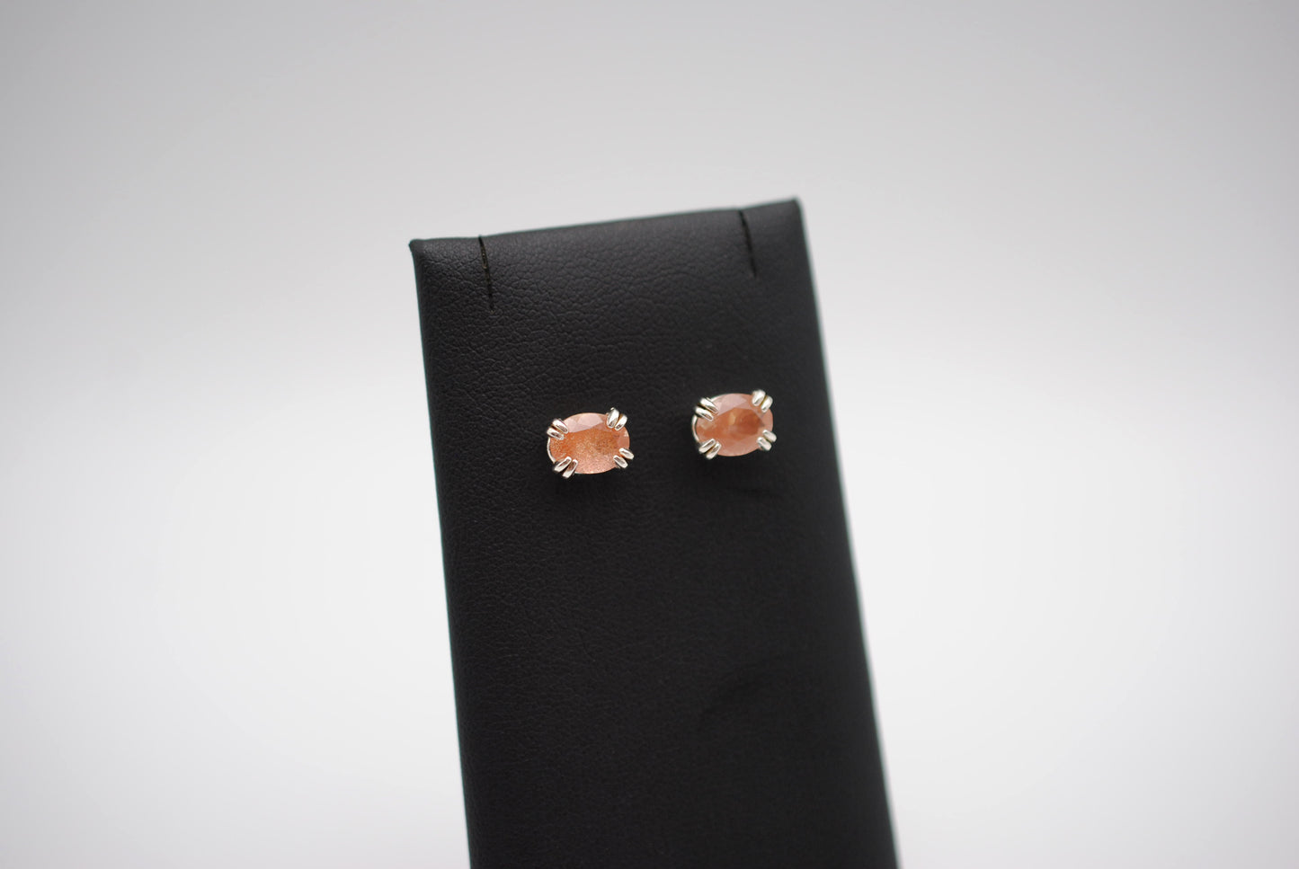 Oregon Sunstone Post Earrings: Oval Cut, Silver, Double Prong Setting