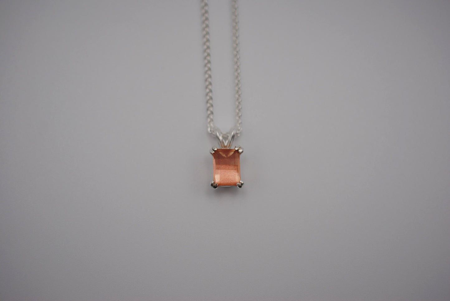 Oregon Sunstone Necklace: Barrel Cut, Silver Double Prong Setting, Adjustable Wheat Chain 1