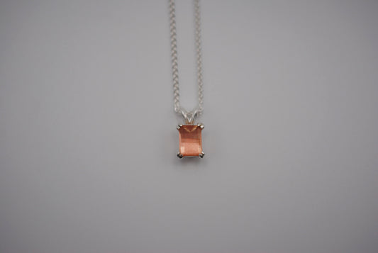 Oregon Sunstone Necklace: Barrel Cut, Silver Double Prong Setting, Adjustable Wheat Chain 1