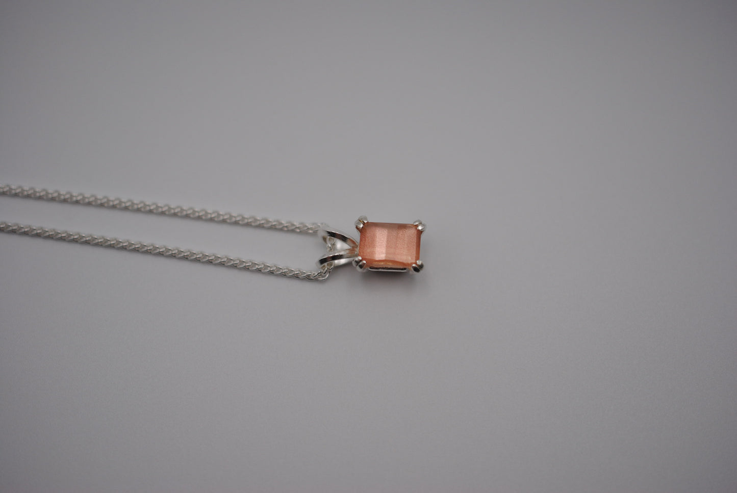 Oregon Sunstone Necklace: Barrel Cut, Silver Double Prong Setting, Adjustable Wheat Chain 1