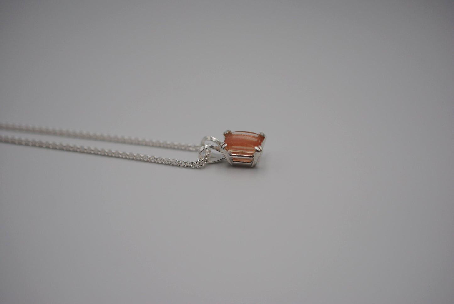 Oregon Sunstone Necklace: Barrel Cut, Silver Double Prong Setting, Adjustable Wheat Chain 1
