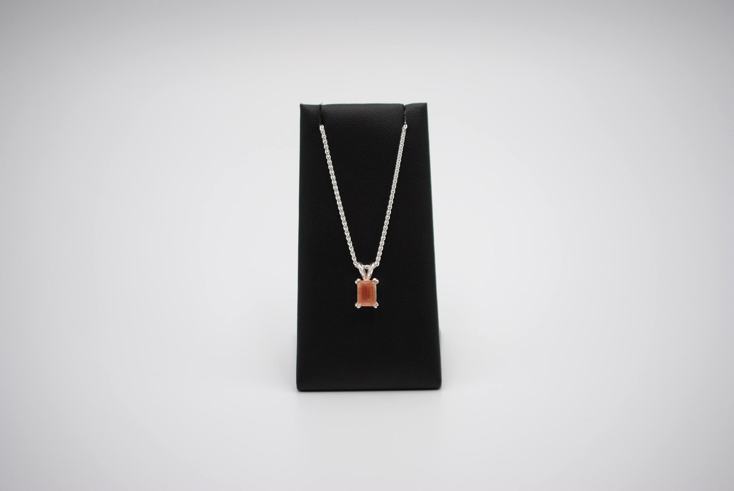 Oregon Sunstone Necklace: Barrel Cut, Silver Double Prong Setting, Adjustable Wheat Chain 1