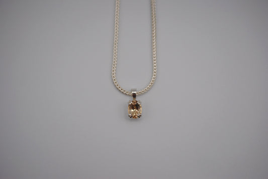 Oregon Sunstone Necklace: Oval Cut, Silver Prong Setting, Foxtail Chain