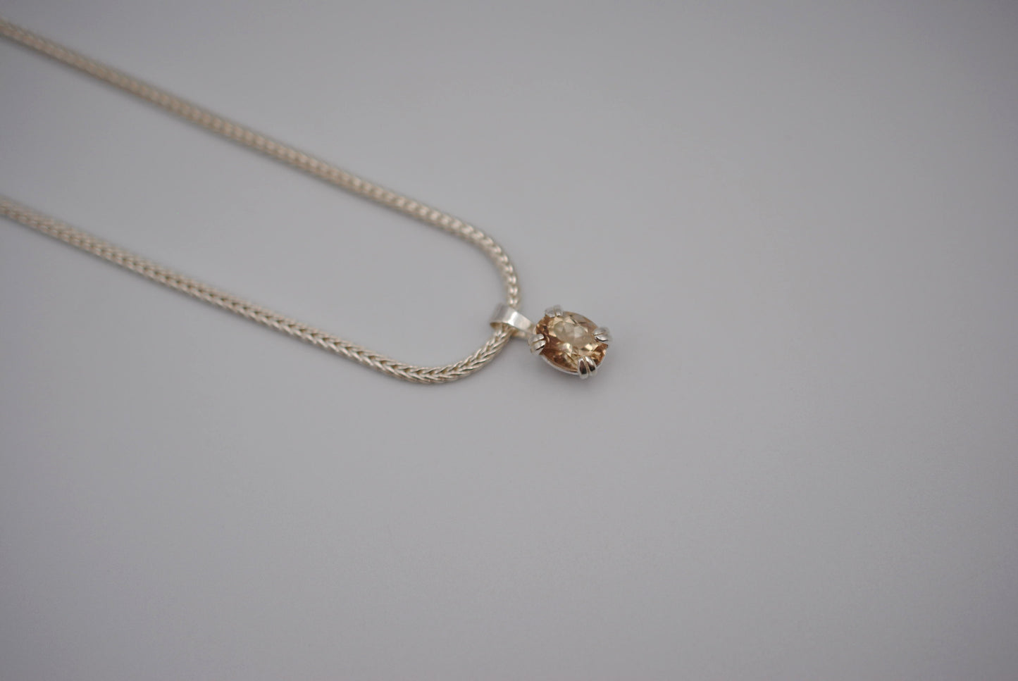 Oregon Sunstone Necklace: Oval Cut, Silver Prong Setting, Foxtail Chain