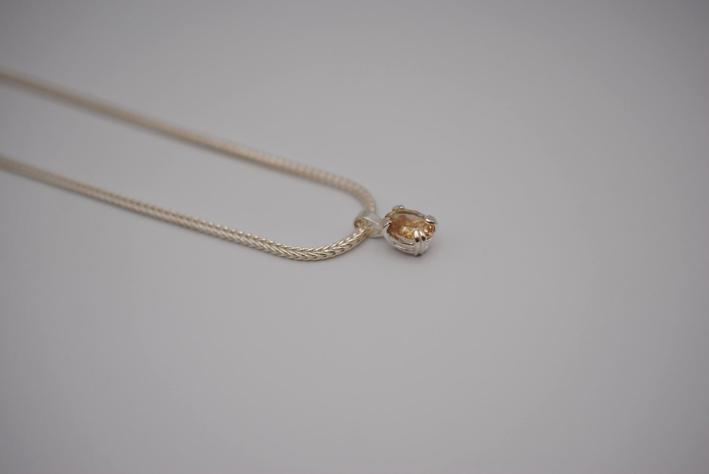 Oregon Sunstone Necklace: Oval Cut, Silver Prong Setting, Foxtail Chain