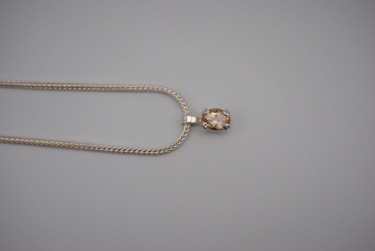 Oregon Sunstone Necklace: Oval Cut, Silver Prong Setting, Foxtail Chain
