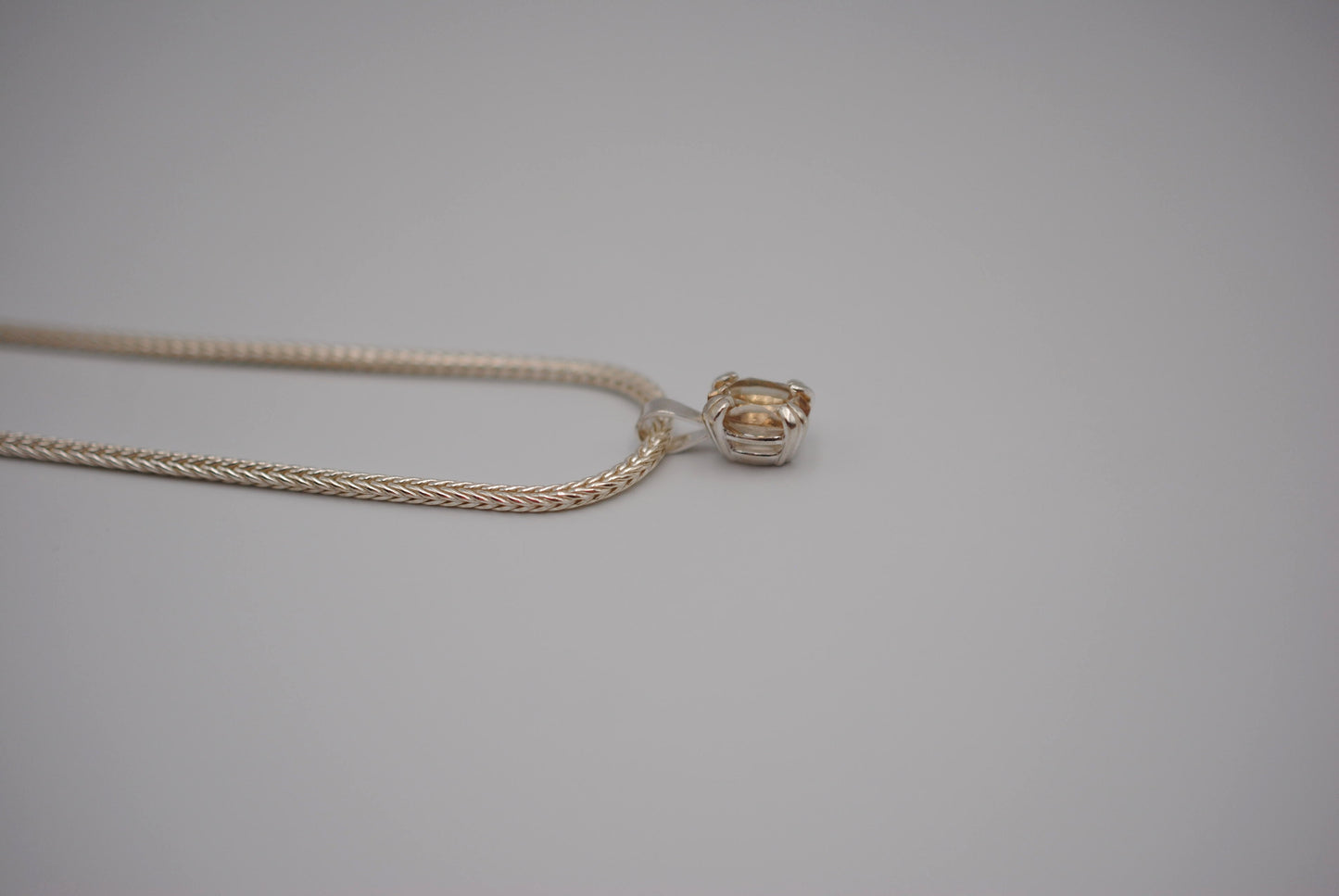 Oregon Sunstone Necklace: Oval Cut, Silver Prong Setting, Foxtail Chain