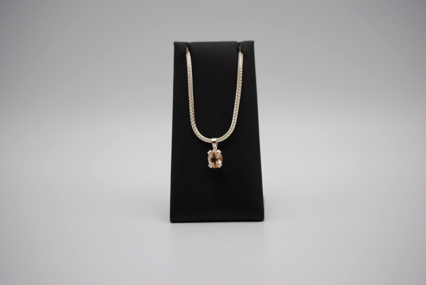 Oregon Sunstone Necklace: Oval Cut, Silver Prong Setting, Foxtail Chain