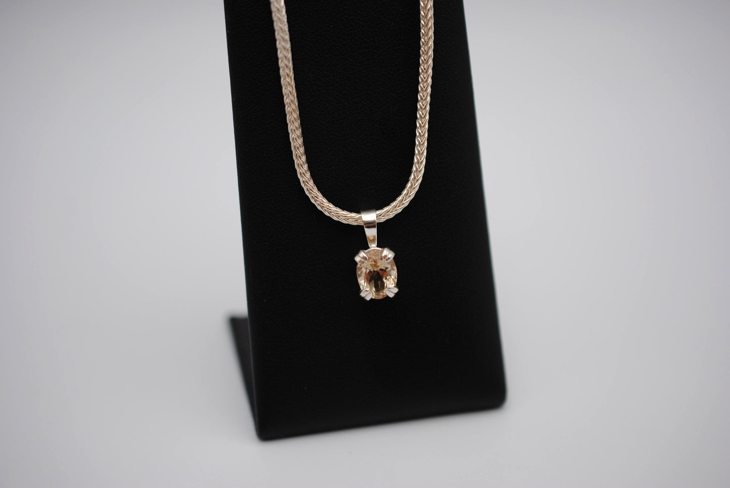 Oregon Sunstone Necklace: Oval Cut, Silver Prong Setting, Foxtail Chain