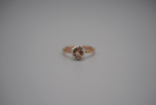 Oregon Sunstone Ring : Hexagon Cut, Rose Gold Fill Band, Silver Prong Setting