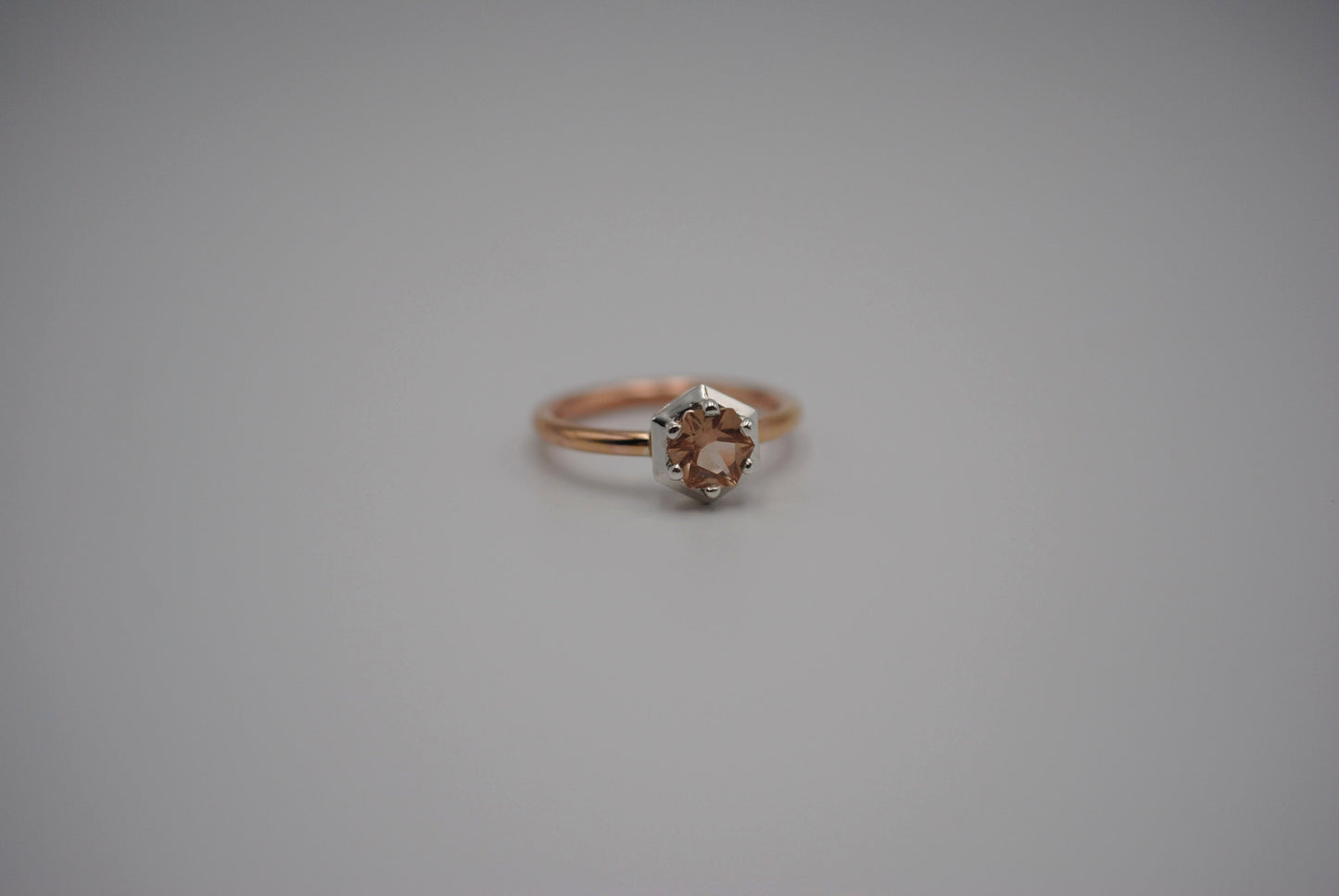 Oregon Sunstone Ring : Hexagon Cut, Rose Gold Fill Band, Silver Prong Setting