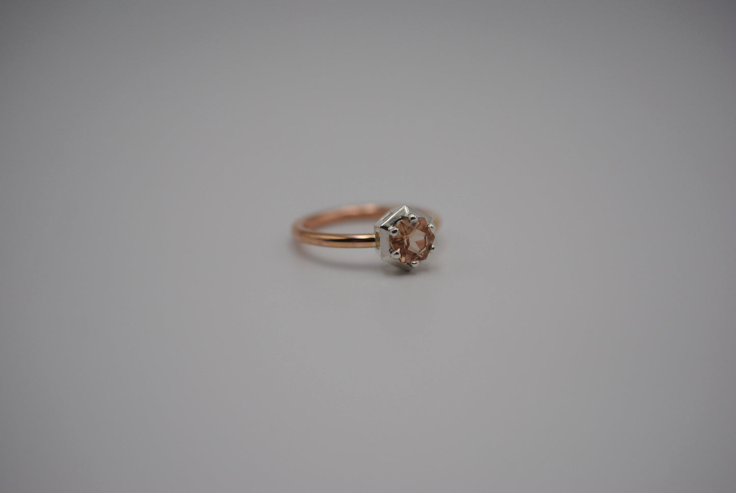 Oregon Sunstone Ring : Hexagon Cut, Rose Gold Fill Band, Silver Prong Setting