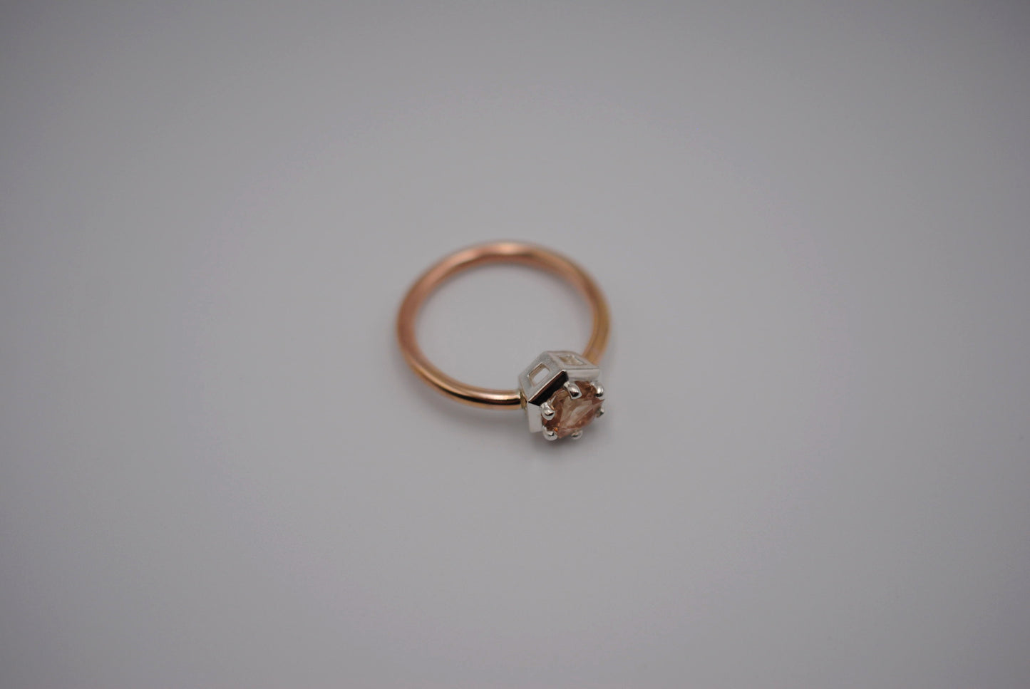 Oregon Sunstone Ring : Hexagon Cut, Rose Gold Fill Band, Silver Prong Setting