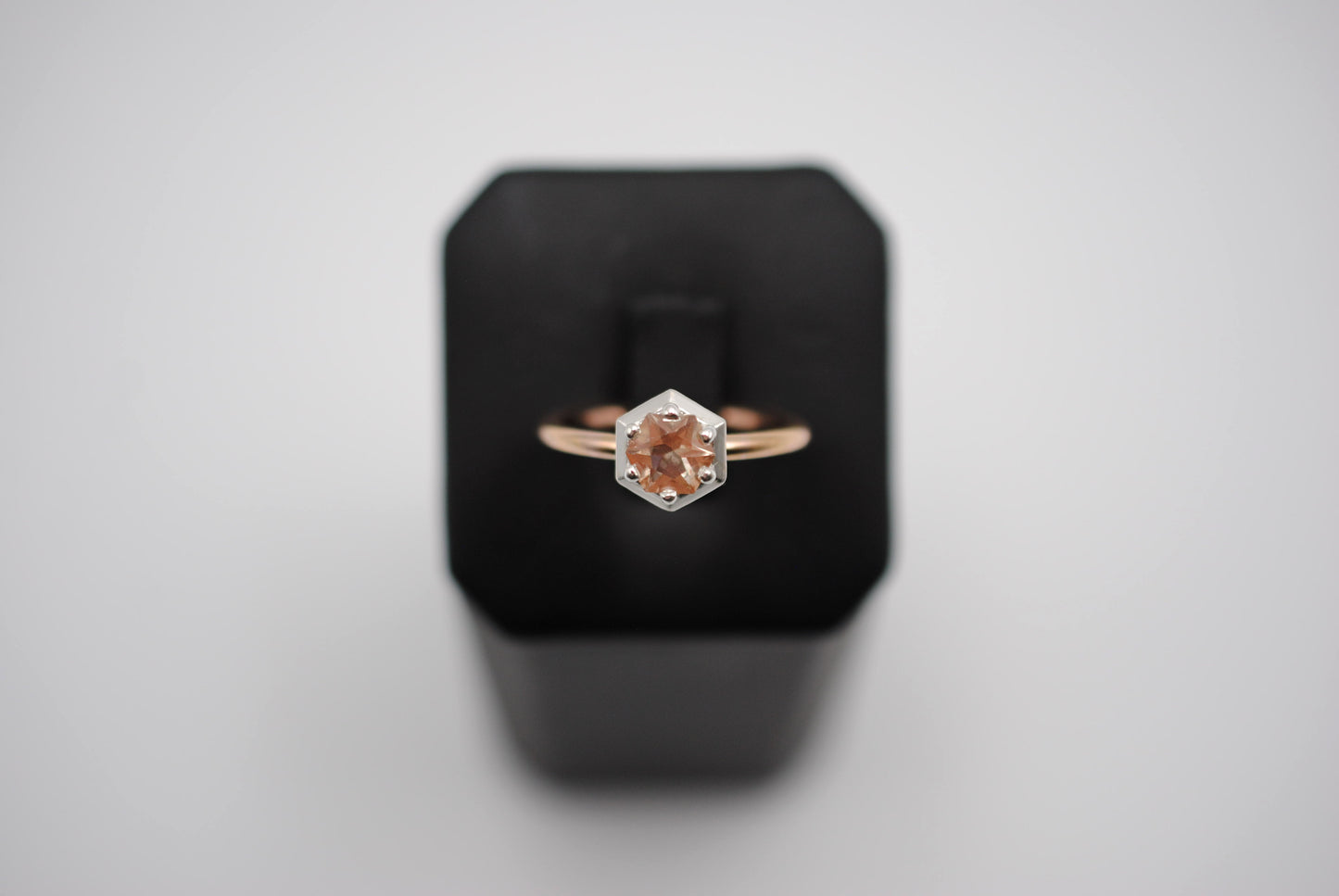 Oregon Sunstone Ring : Hexagon Cut, Rose Gold Fill Band, Silver Prong Setting