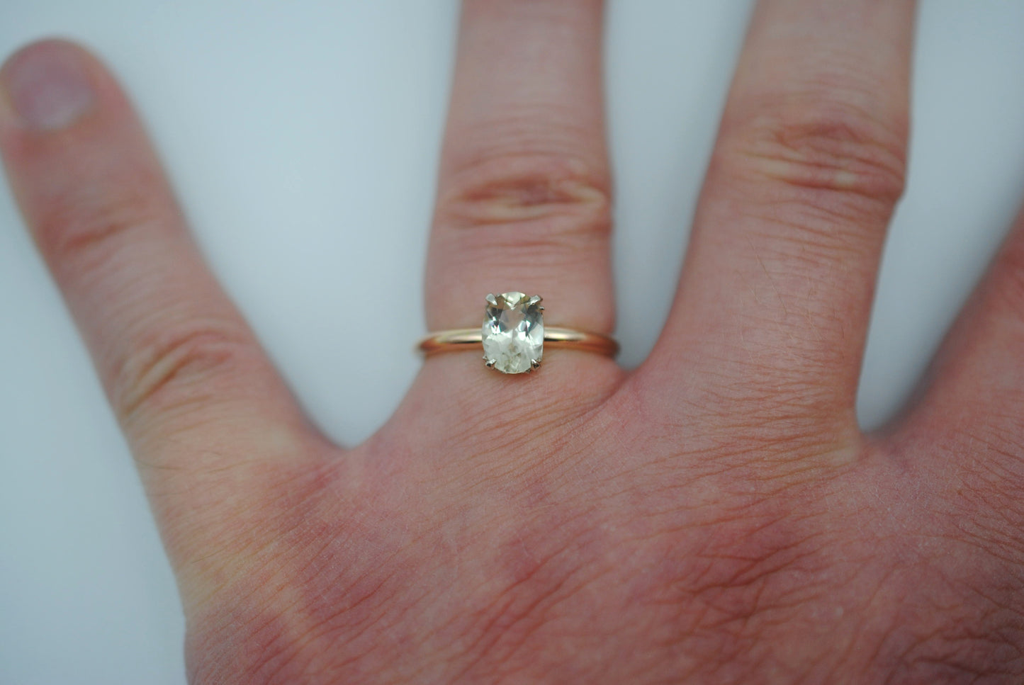 Oregon Sunstone Ring: Oval Cut, Yellow Gold Fill, White Gold Setting