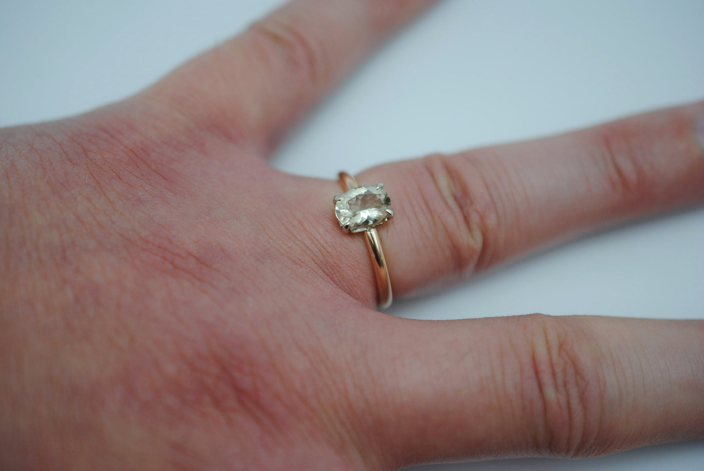 Oregon Sunstone Ring: Oval Cut, Yellow Gold Fill, White Gold Setting