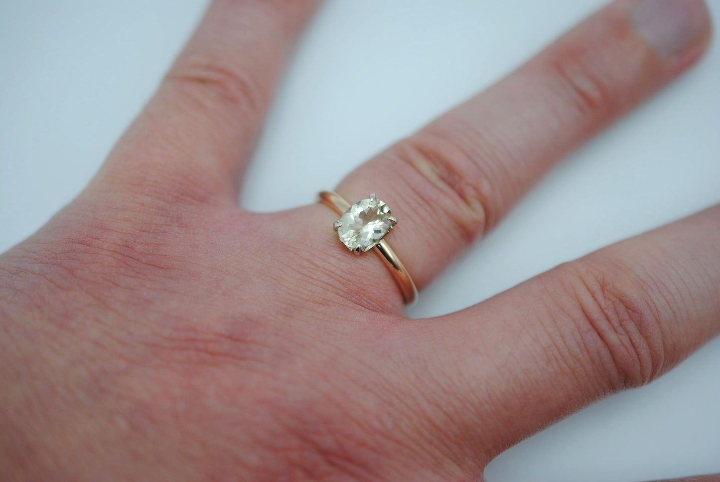 Oregon Sunstone Ring: Oval Cut, Yellow Gold Fill, White Gold Setting