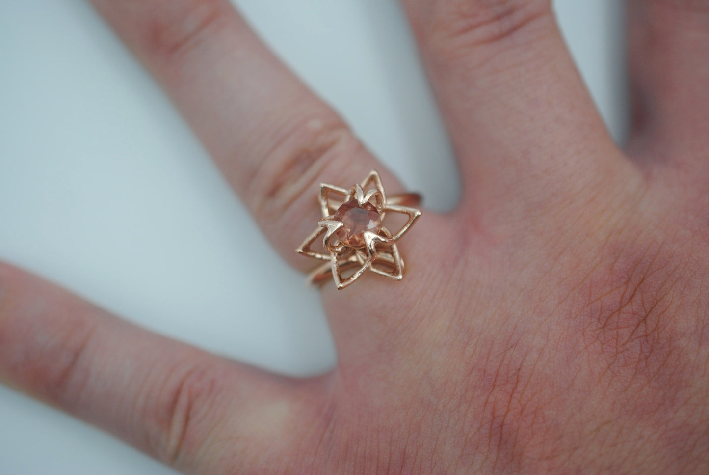 Oregon Sunstone Ring: Round Cut, Sunflower, Rose Gold Fill