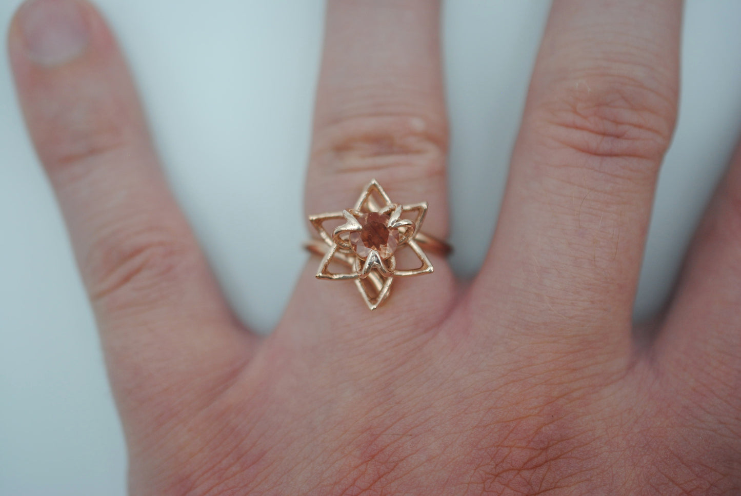 Oregon Sunstone Ring: Round Cut, Sunflower, Rose Gold Fill