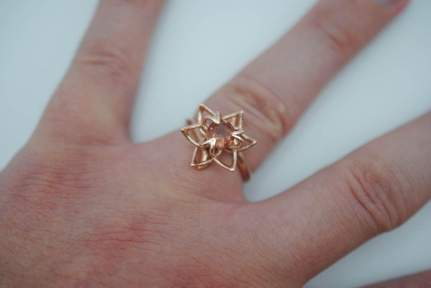 Oregon Sunstone Ring: Round Cut, Sunflower, Rose Gold Fill