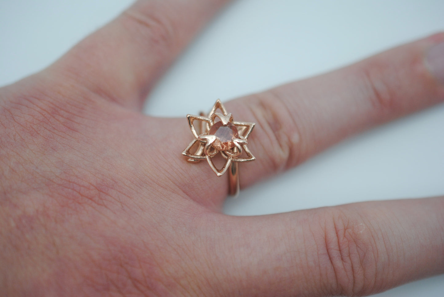 Oregon Sunstone Ring: Round Cut, Sunflower, Rose Gold Fill