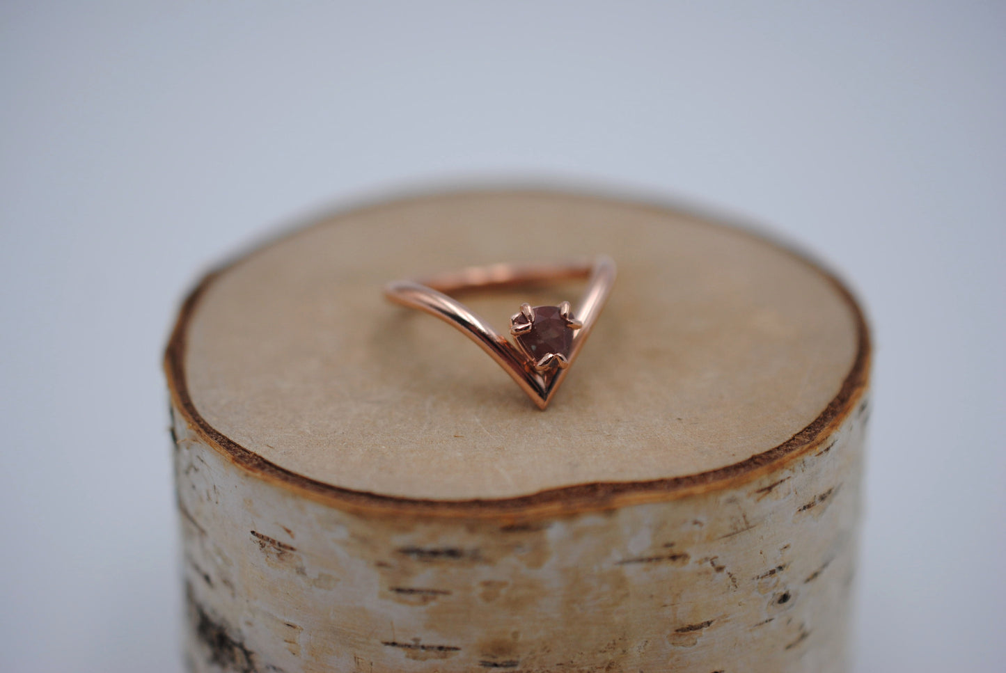 Oregon Sunstone Ring: Trillion Cut, Chevron, Rose Gold Fill