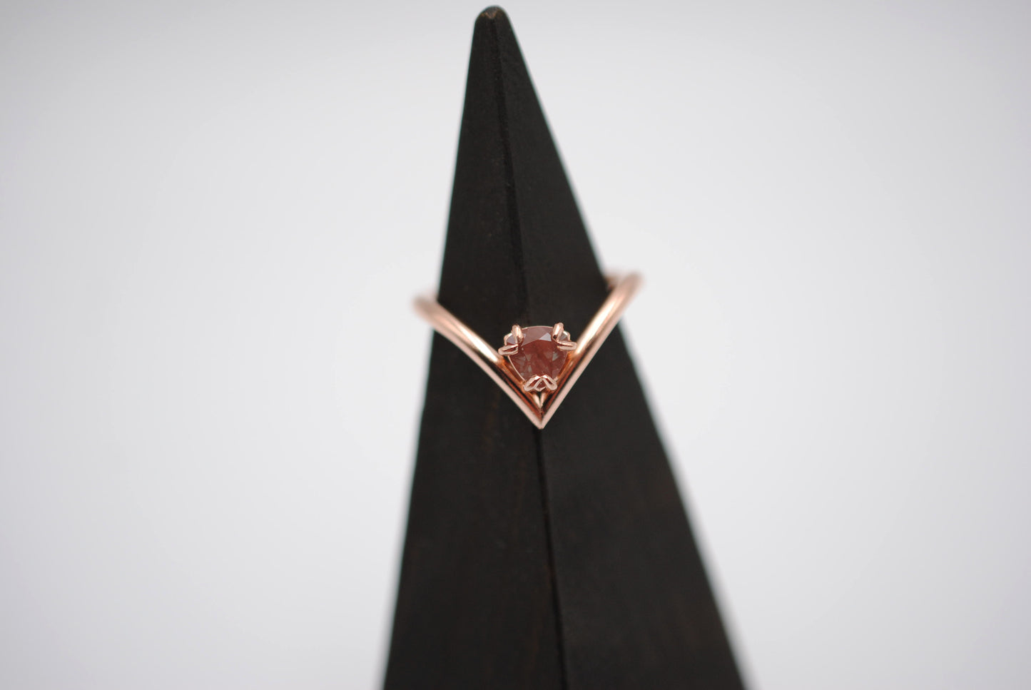 Oregon Sunstone Ring: Trillion Cut, Chevron, Rose Gold Fill