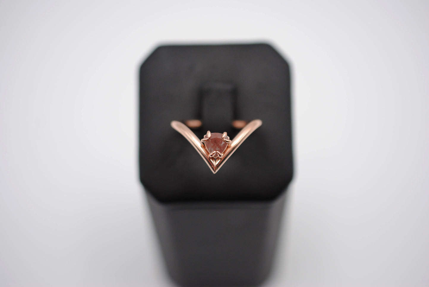 Oregon Sunstone Ring: Trillion Cut, Chevron, Rose Gold Fill