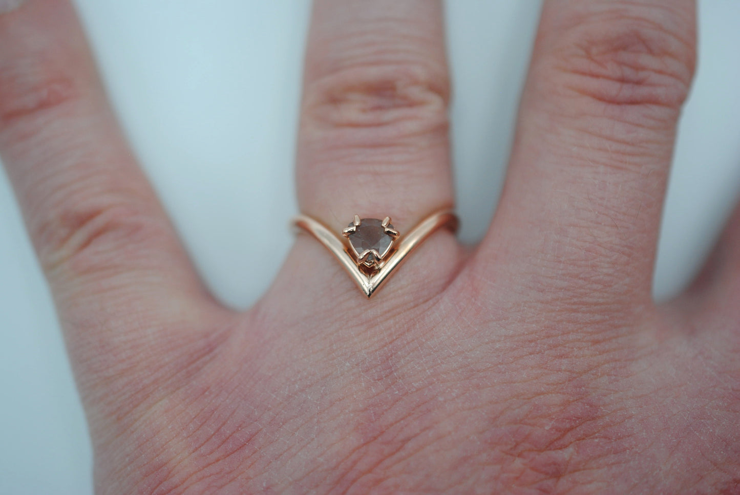 Oregon Sunstone Ring: Trillion Cut, Chevron, Rose Gold Fill
