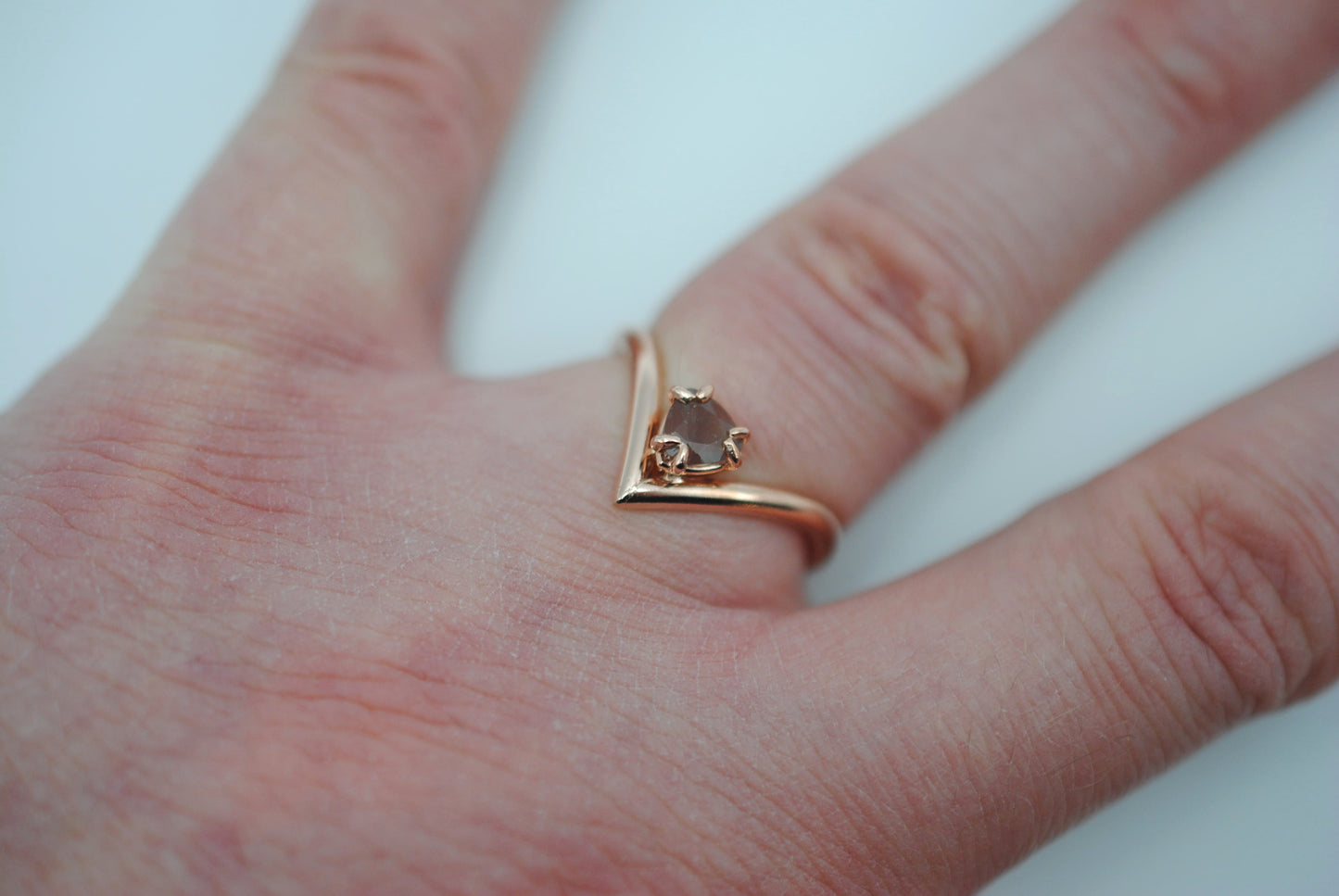 Oregon Sunstone Ring: Trillion Cut, Chevron, Rose Gold Fill