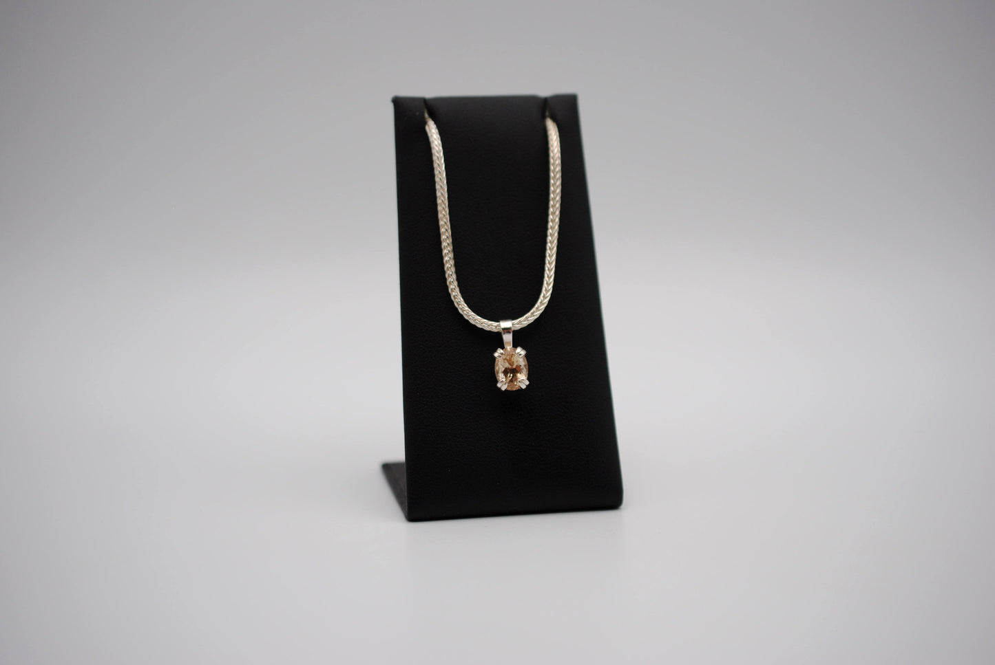 Oregon Sunstone Necklace: Oval Cut, Silver Prong Setting, Foxtail Chain