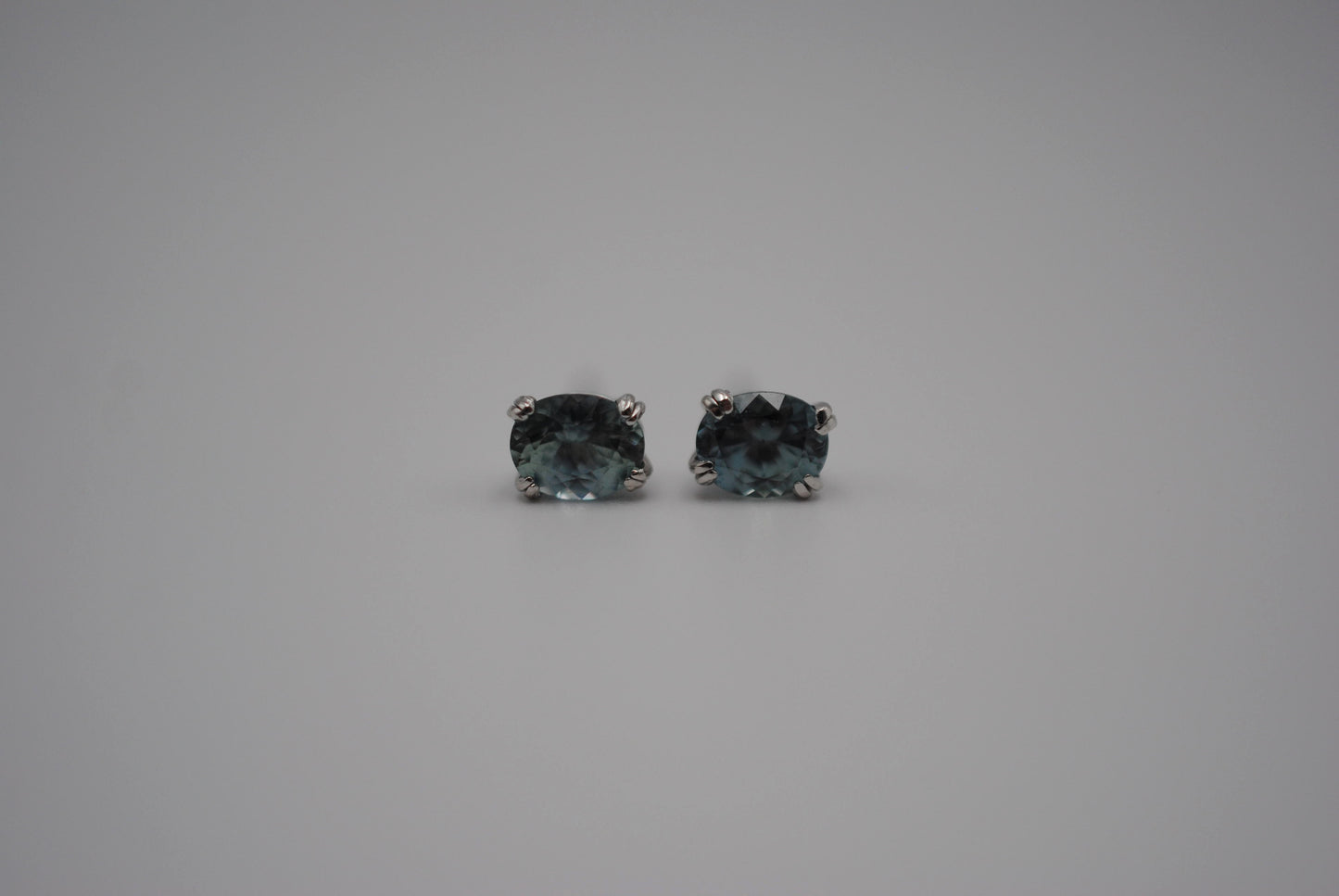 Post Earrings: Sapphires, Oval Cut, White Gold