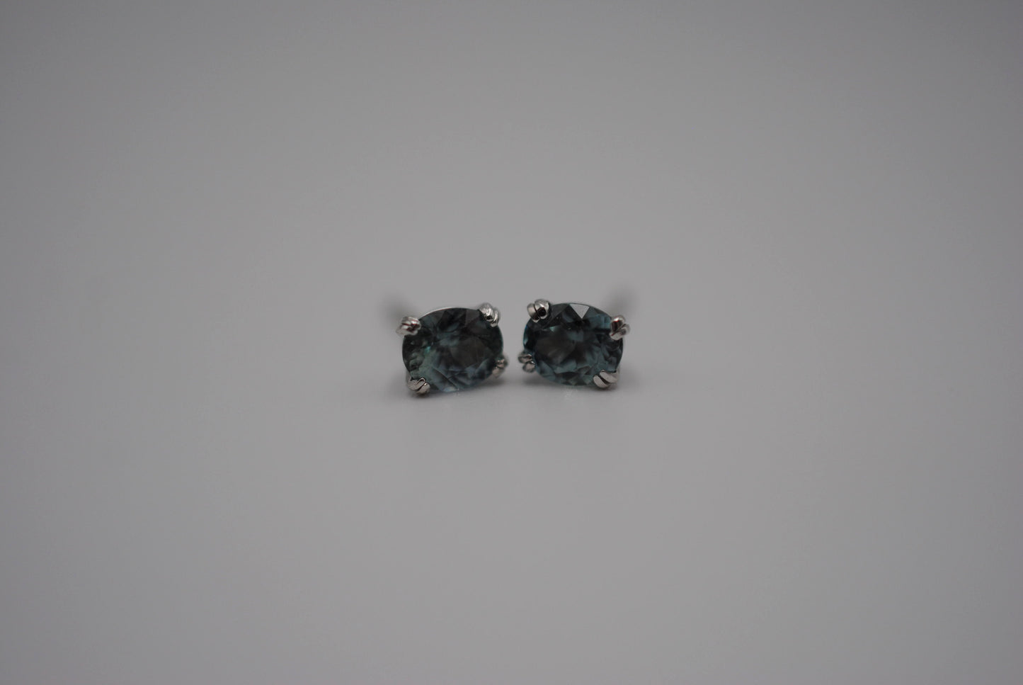 Post Earrings: Sapphires, Oval Cut, White Gold