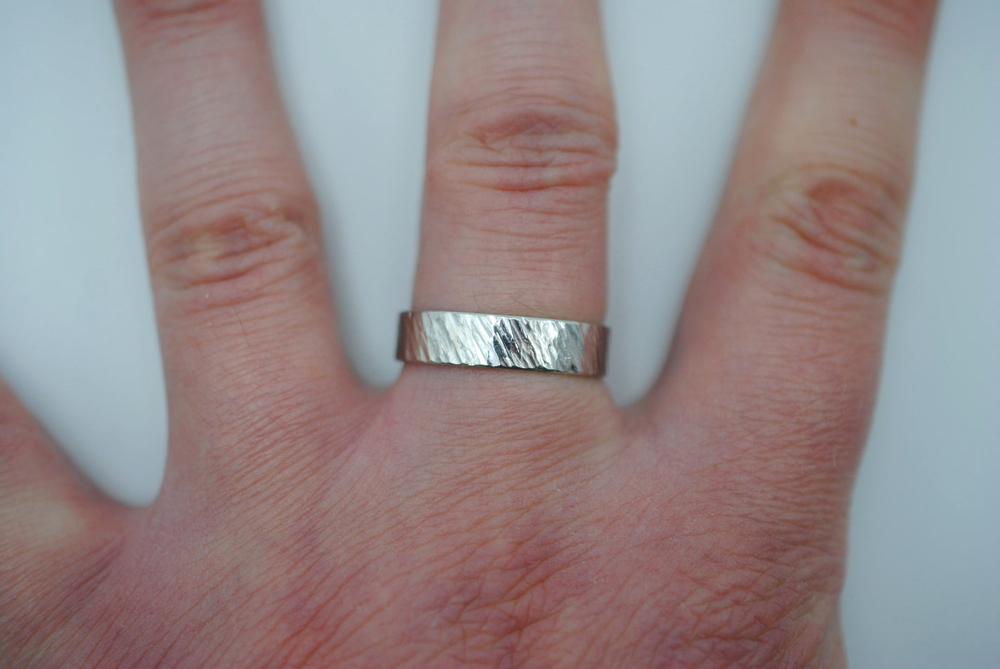 Ring Band: Bark Texture, White Gold, 5mm Width