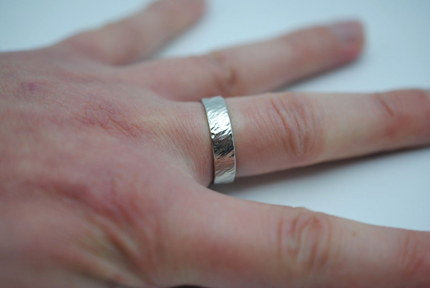 Ring Band: Bark Texture, White Gold, 5mm Width