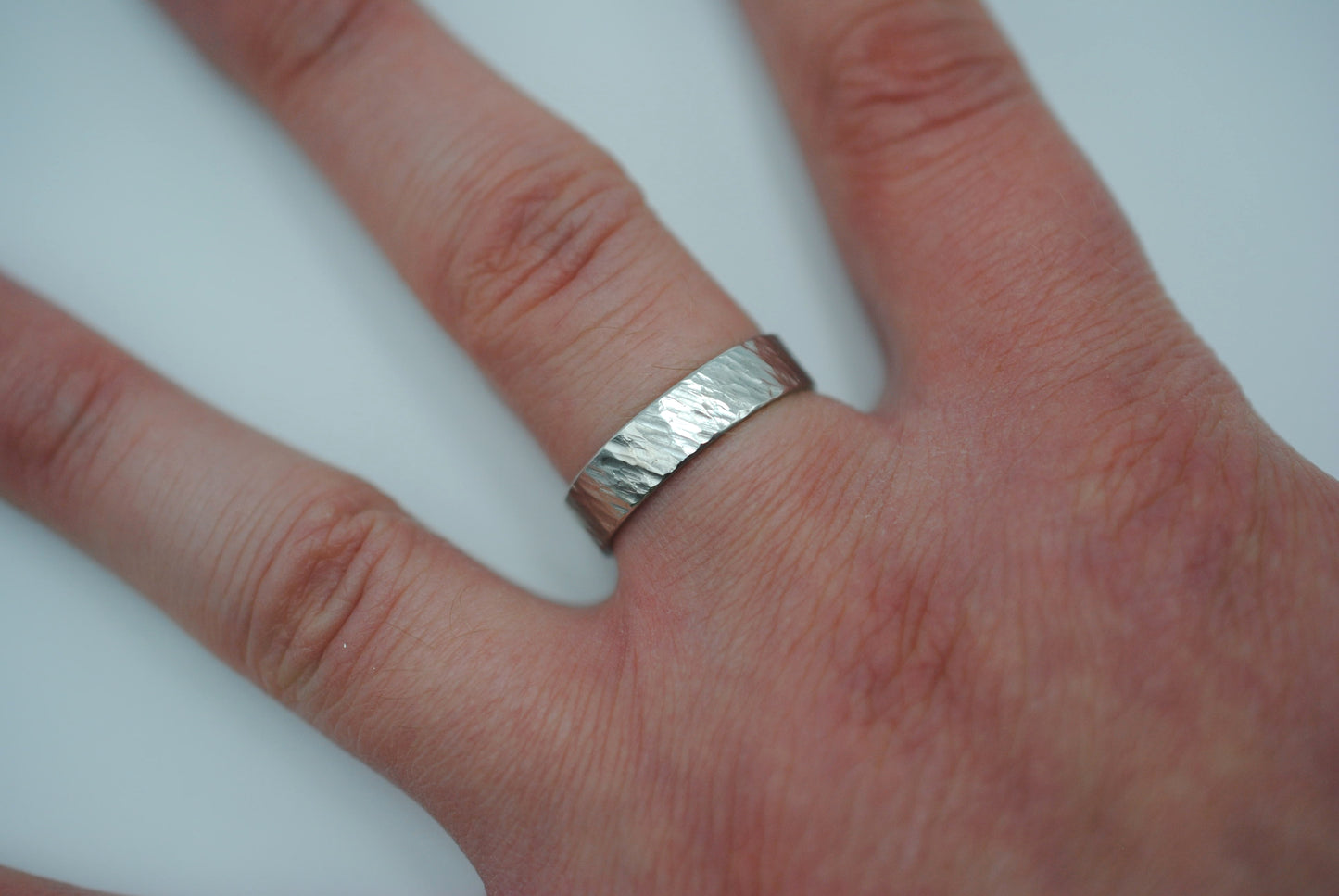 Ring Band: Bark Texture, White Gold, 5mm Width