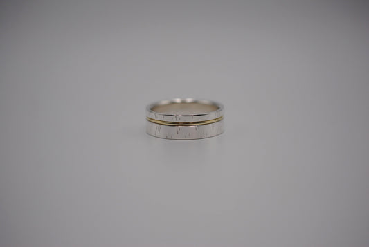 Ring Band: Birch Texture, Yellow Gold Inlay, 7mm Width