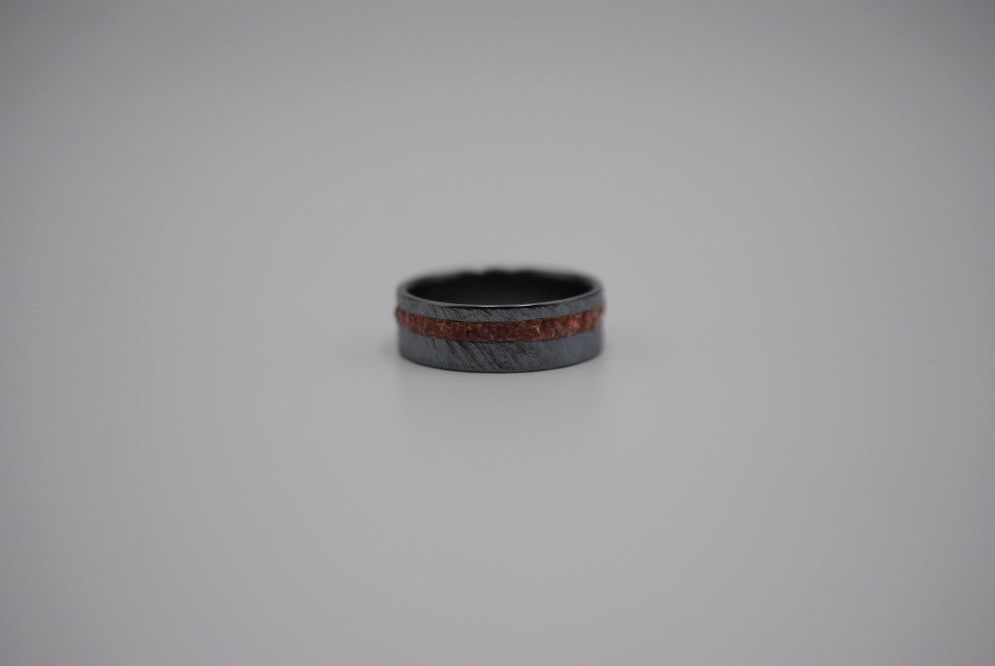 Ring Band: Garnet Resin Inlay, Bark Texture, Blackened Silver