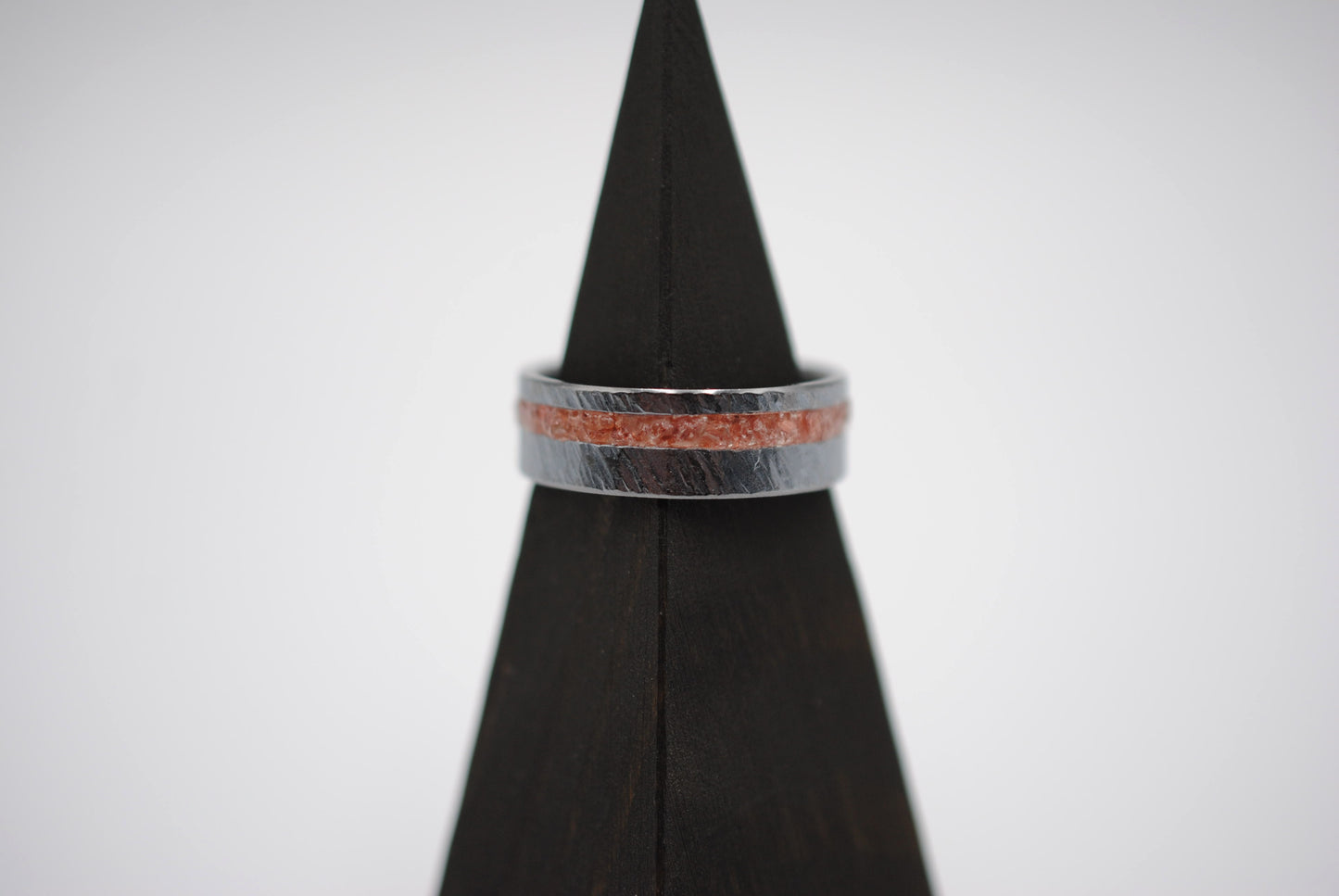 Ring Band: Garnet Resin Inlay, Bark Texture, Blackened Silver