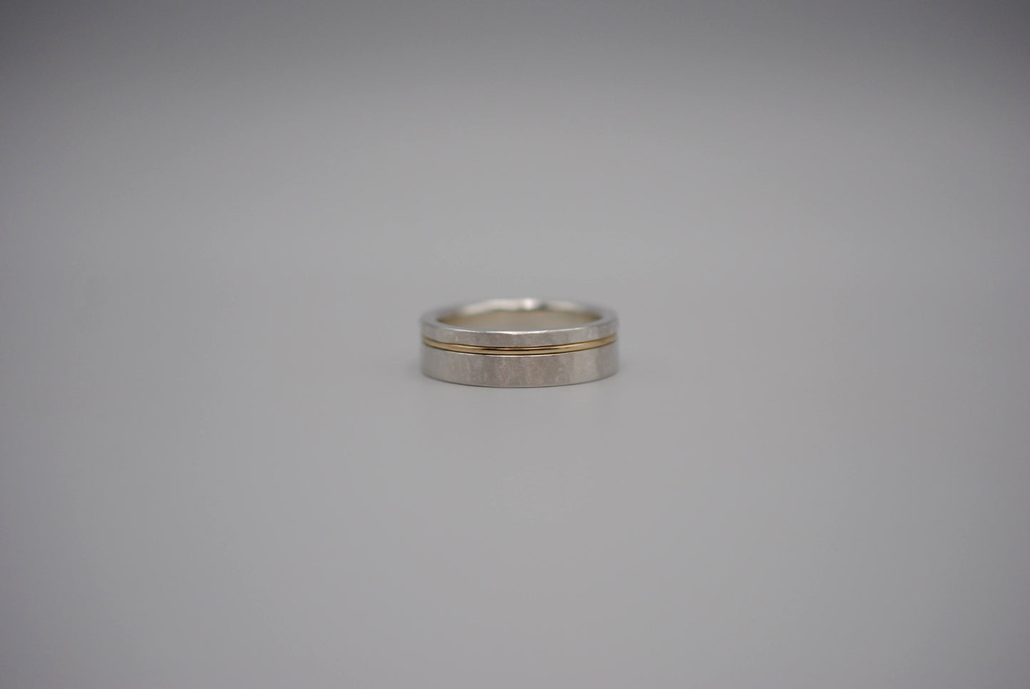 Ring Band: Gold Inlay, Silver, Hammered and Brushed Textured
