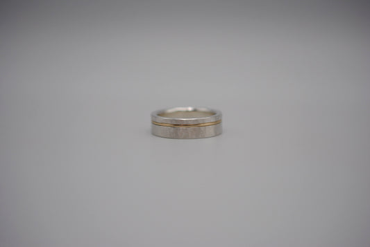 Ring Band: Gold Inlay, Silver, Hammered and Brushed Textured