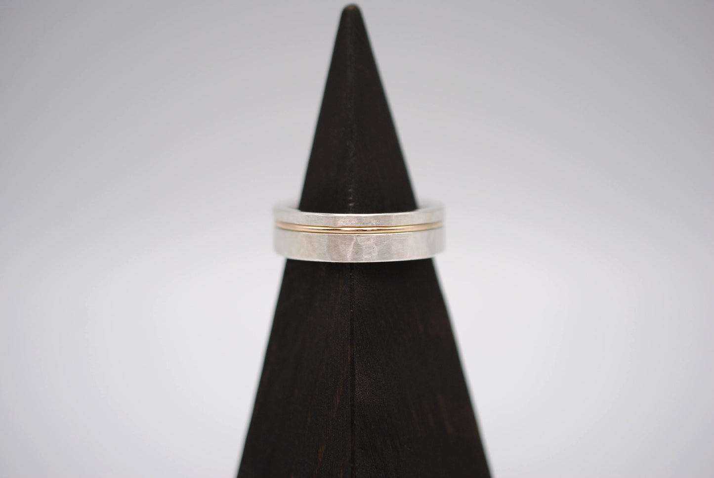 Ring Band: Gold Inlay, Silver, Hammered and Brushed Textured