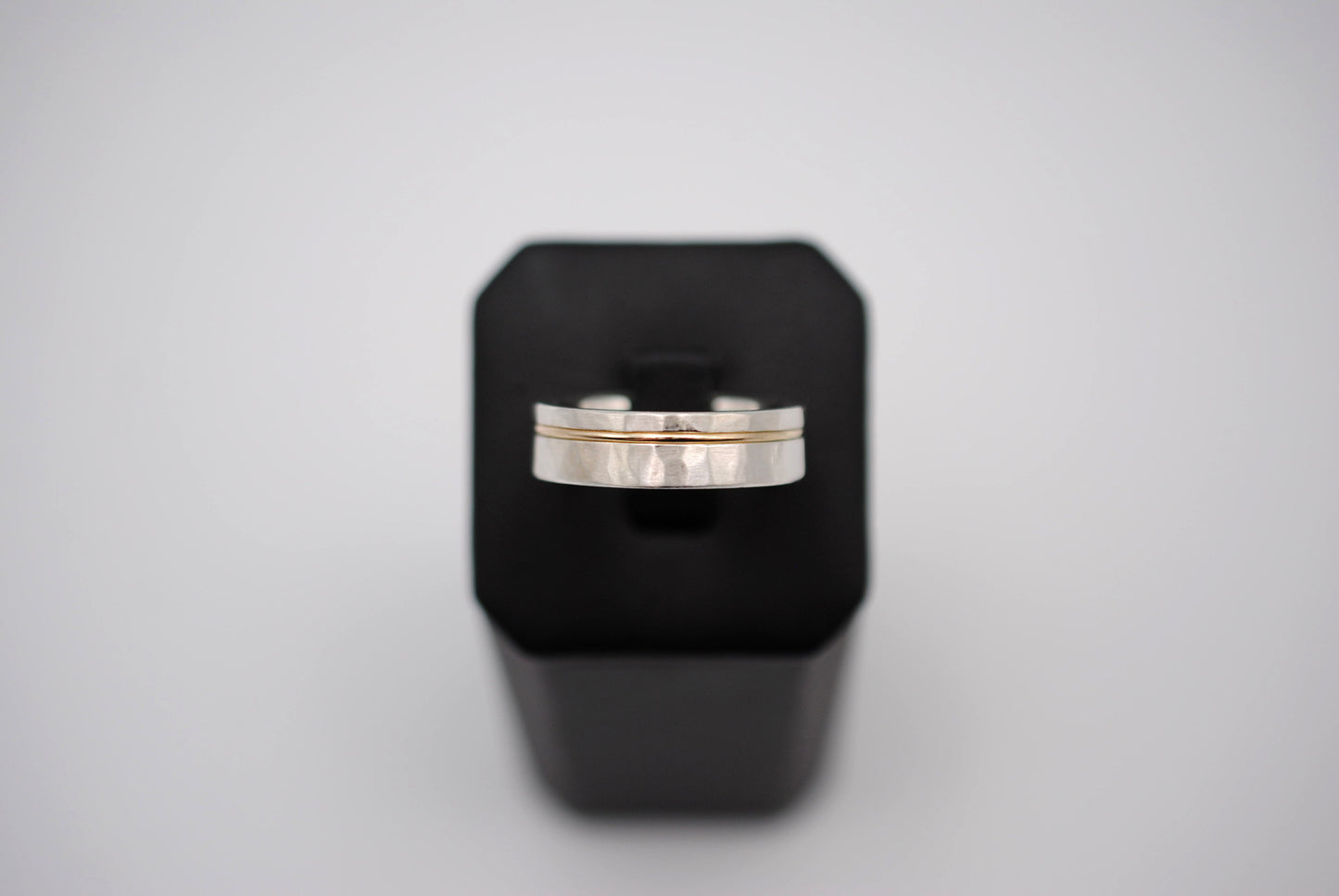 Ring Band: Gold Inlay, Silver, Hammered and Brushed Textured