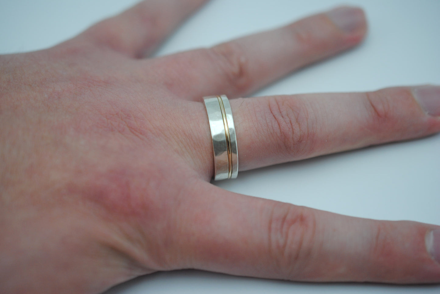 Ring Band: Gold Inlay, Silver, Hammered and Brushed Textured