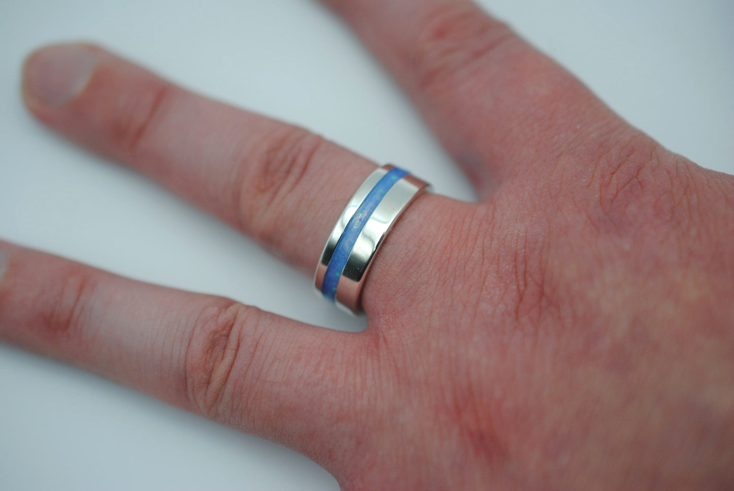 Ring Band: Opal Inlay, Silver, High Polished