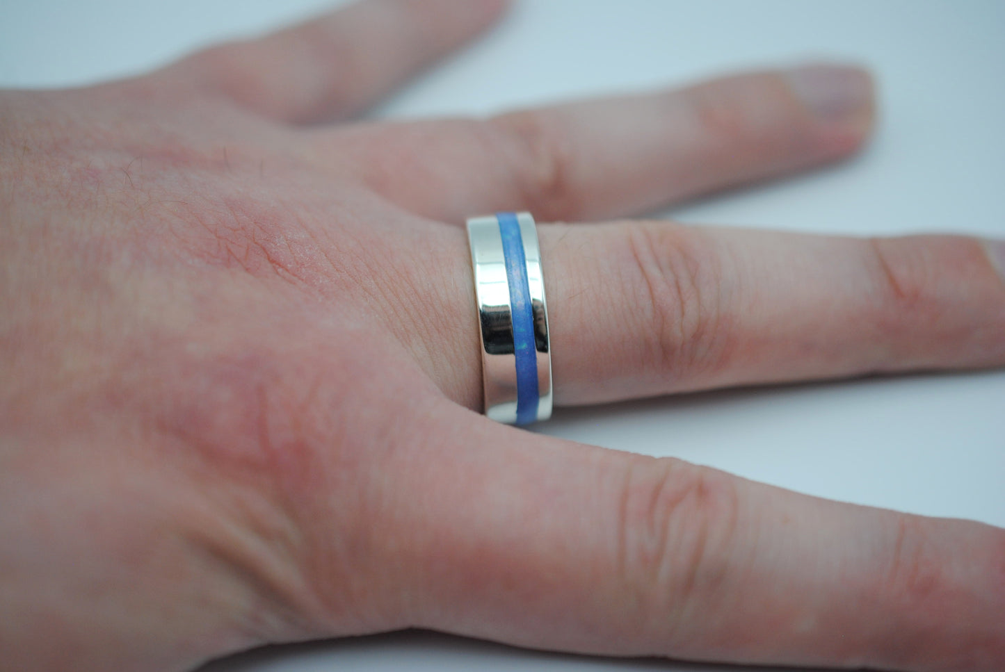 Ring Band: Opal Inlay, Silver, High Polished