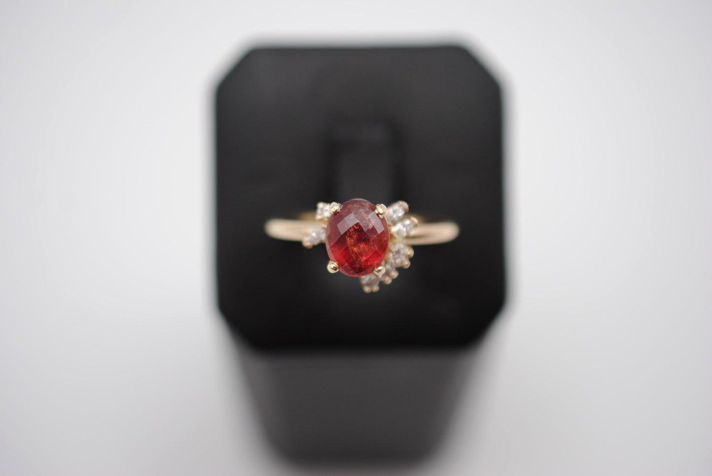 Ruby Ring: Oval Cut, Diamond Cluster, 14K Yellow Gold