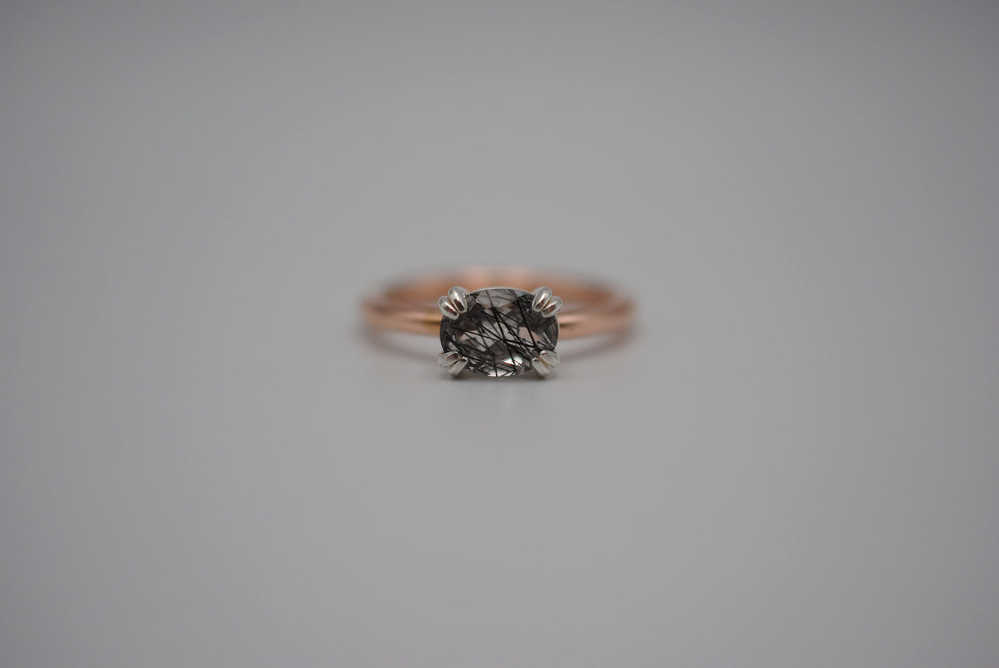 Rutilated Quartz Ring : Oval Cut, Yellow Gold Fill Band, East-West Silver Setting
