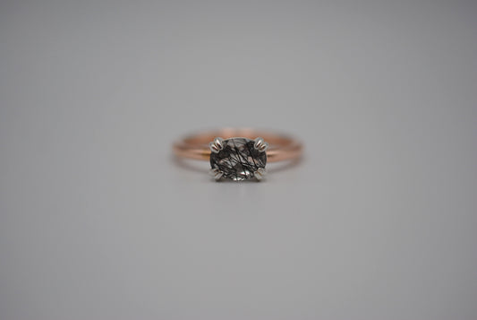 Rutilated Quartz Ring : Oval Cut, Yellow Gold Fill Band, East-West Silver Setting